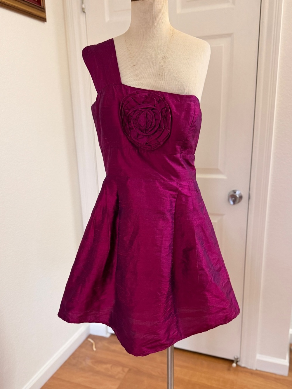 Eliza J One-Shoulder Rose-Accent Party Dress - Magenta